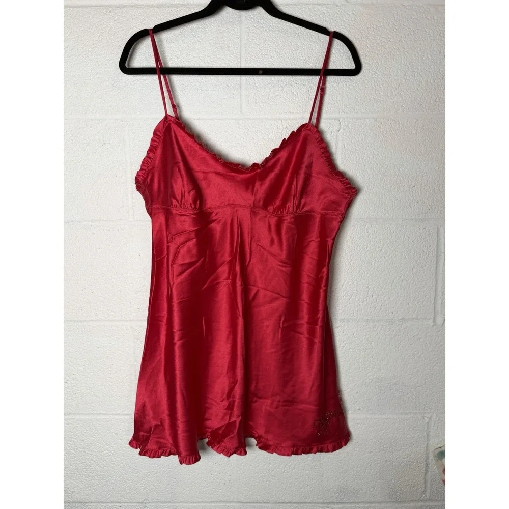 Victoria's Secret Angel Red Satin Babydoll Chemise Nightgown Lingerie L Y2K